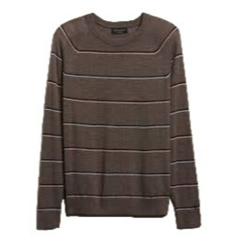 NWOT Banana Republic Mens Brown Striped‎ 100% Merino Wool Sweater L